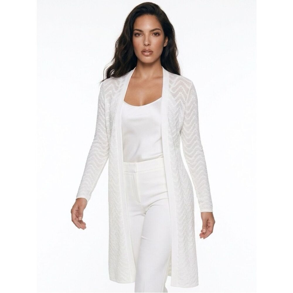 ST. JOHN | NEW Cream White Open Front Printed Cardigan Women’s Size Small